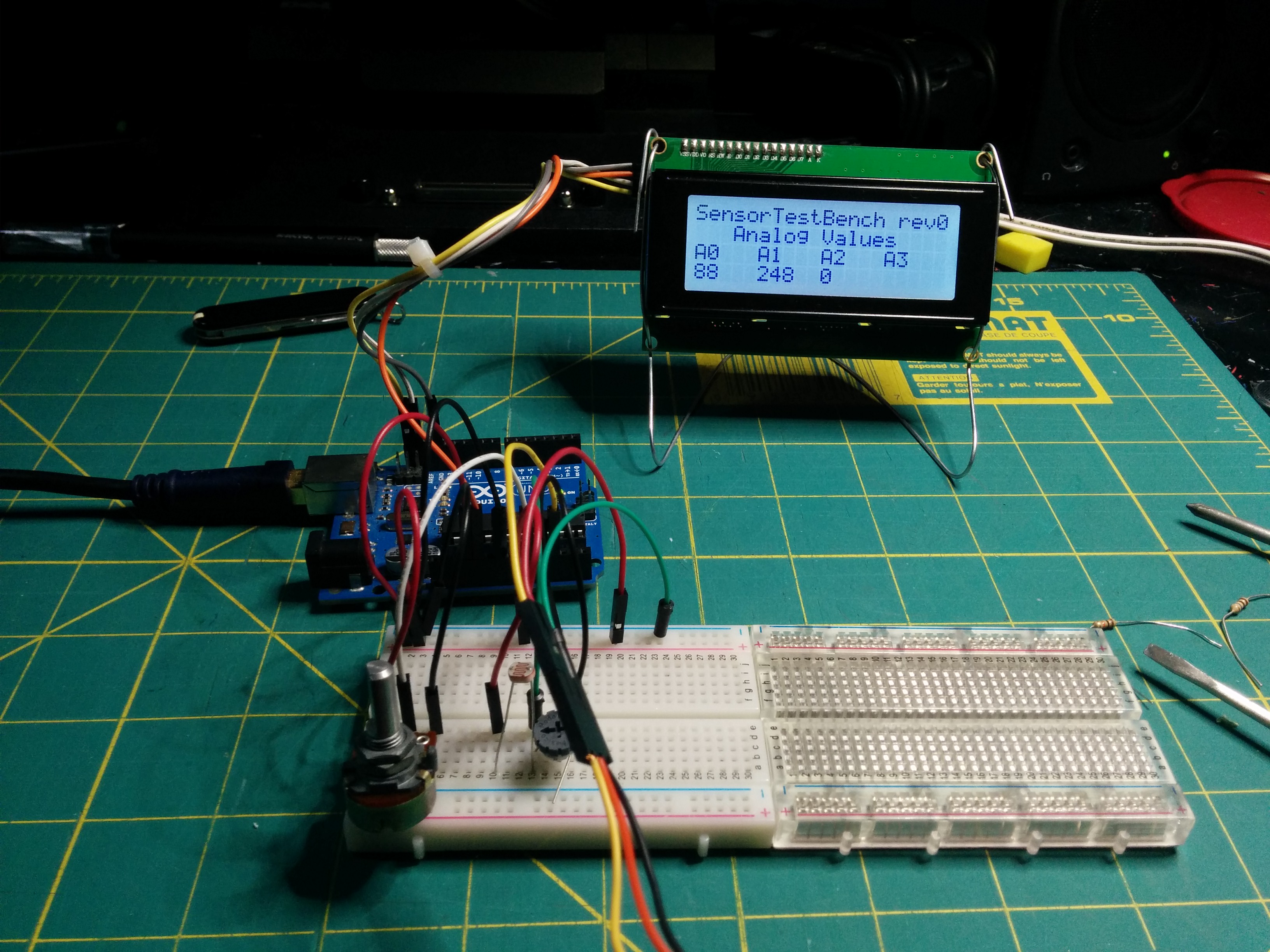 Sensor test bench: original small display being tested